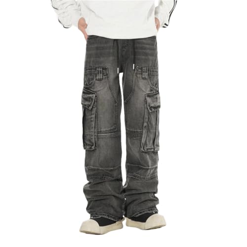 Men's Y2K Street Korean Loose Elastic Waist Jeans Washed Work Jeans - Main Image