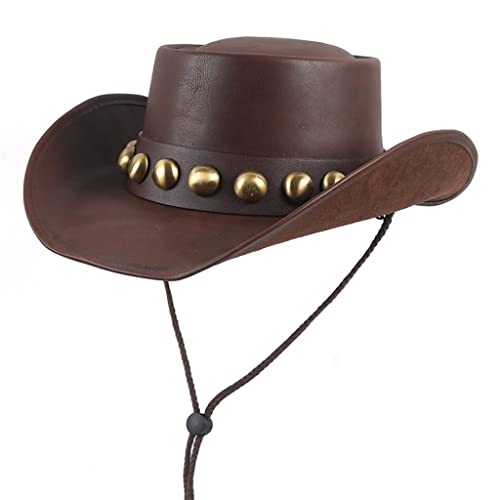 Wyfdp Jazz Vintage Party Hat Leather Western Cowboy Hat Women Men's Sombrero Unisex Hat Casual Versatile (Color : A, Size : 58Cm) #TOP27