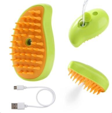 Image of Pet Steam Brush 3-in-1 - Cat & Dog Grooming Brush with Spray - Hair Remover & Deshedding Comb - Silicone Massage Cleaner for Pets