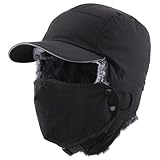 Connectyle Warm Faux Fur Trapper Hat for Men Women Ushanka Trooper Hats Waterproof Winter Ear Flap Hat with Mask Black