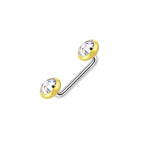 Luxe Modz Surface Piercing Jewelry 14G Staple Barbell 16mm Surface Tragus Piercing 14K Gold 4mm Top Bezel Gem Crystal Surface Barbell 5/8'