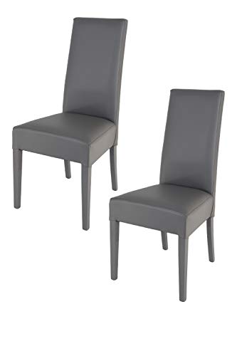 Tommychairs - Set 2 sillas Luisa para Cocina, Comedor, Bar y Restaurante, solida Estructura en Madera de Haya y Asiento tapizado en Polipiel Gris Oscuro