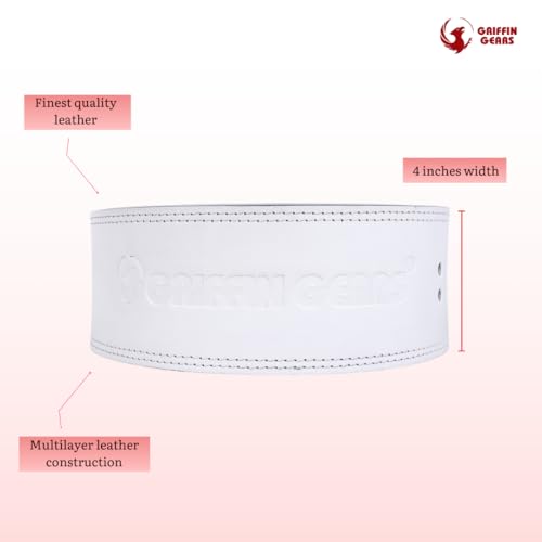 Image of 10MM Lever Gym Belt for Men & Women | 100% Full Grain Genuine Leather Powerlifting Belt | IPF Standard Weight Lifting Belt | White Belt with White Buckle | Size Small
