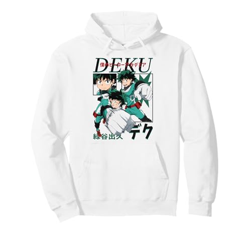 My Hero Academia Deku Action Poses Collage with Kanji Anime Sudadera con Capucha