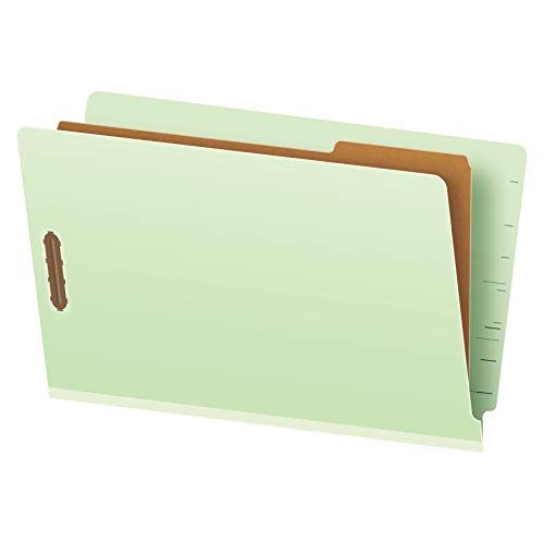 Pendaflex Pressboard End-Tab Classification Folders, Legal Size, 1 Divider, 2.5″ Expansion, Light Green, Straight Cut, 10/BX (23314)