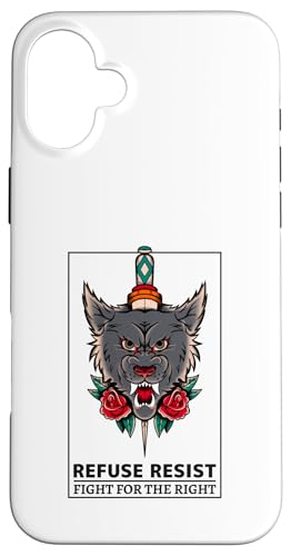 Refuse Resist - Fight For The Right (オオカミのグラフィック) スマホケース iPhone 16 Plus 用