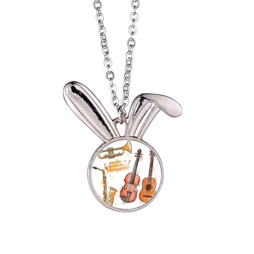 Collier pendentif lapin guitare aquarelle, le cadeau idéal pour musicien