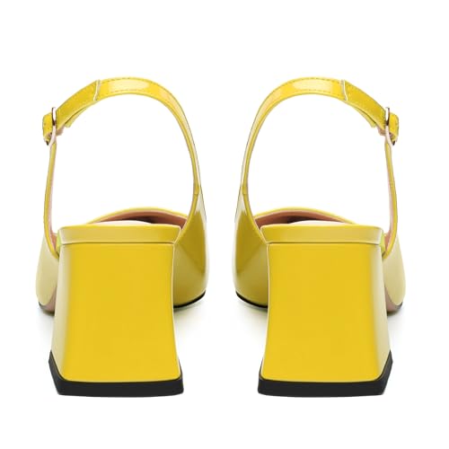 Women's Slingback Mid Block Heel Pumps Patent Pointed Toe Chunky Heels Adjustable Strap Comfort Wedding Dress Pumps Shoes 2.5 Inch4