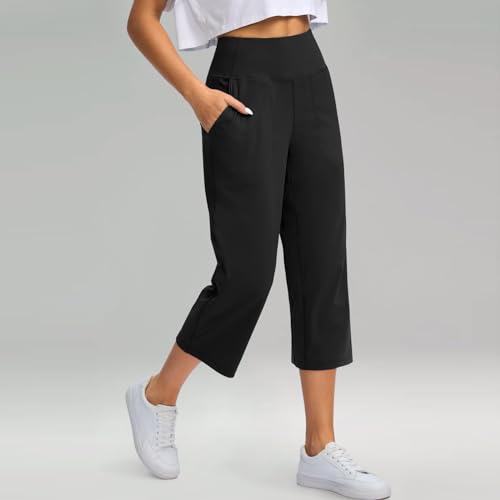 Capri Yoga Pants for Women Stretch High Waisted Wide Leg Pull on Capris Workout Athletic Work Pants with Pockets2