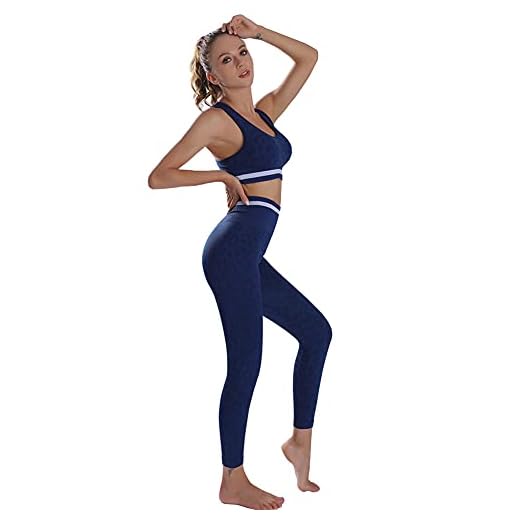 DONYKARRY Dam 2 st sömlösa kläder träningsset, gym löpning yoga sportkläder 2 delar träningsoverall leggings och stretch sport BH gym jumpsuit kläder set mammor gåvor, BLÅ, S