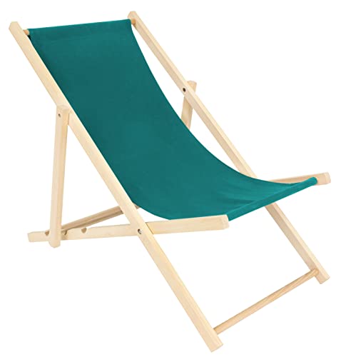 specwood Chaise Longue Pliante Bois - Transat en Bois Pliable pour Jardin, Balcon, Plage - Bain de Soleil Pliable en hêtre avec Toile Coton - Chilienne...