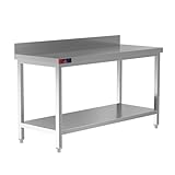 GASFRIT Mesa de Trabajo de Acero Inoxidable con Peto para Preparación de Alimentos – Mesa Industrial Profesional con Estante Inferior y Patas Regulables – Cocina y Hosteleía (1200 x 600 x 850)