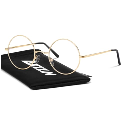 ANZIW Retro Round Fake Glasses Men Women Non-Prescription Circle Clear Lens