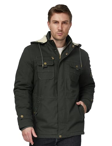 Image of WenVen Men's Winter Sherpa Parka Mid Length Thicken Military Style Warm Jacket with Removable Hood