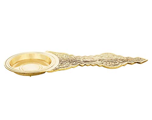 Image of SSKR Brass Puja Kapoor Dani Camphor /Dhoop Holder for Aarti - 14 Cms (Gold Color)