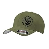 13 Star 1776 Patriotic American Warrior Distressed Skull Flag Embroidered Flex Fitted Cap (Olive, L/XL)