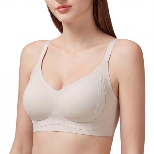 [Afylln] 胸を小さく見せるブラ ズレないW型構造 乳腺専門家監修 ナイトブラ レース 和装 昼夜兼用 ノンワイヤー 脇高 シームレス ブラジャー 抗菌防臭 ホワイトLの商品画像（Amazon）