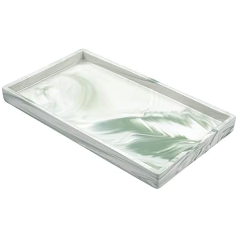 Bathroom Tray,Goporcelain Marble Tray for Bathroom Counter Decor Ceramic Perfume Organizer Vanity Tray for Dresser Jewelry Dish Key Plate Marble Sink Trays Countertop Organizer Holder (Green, Medium) Cover