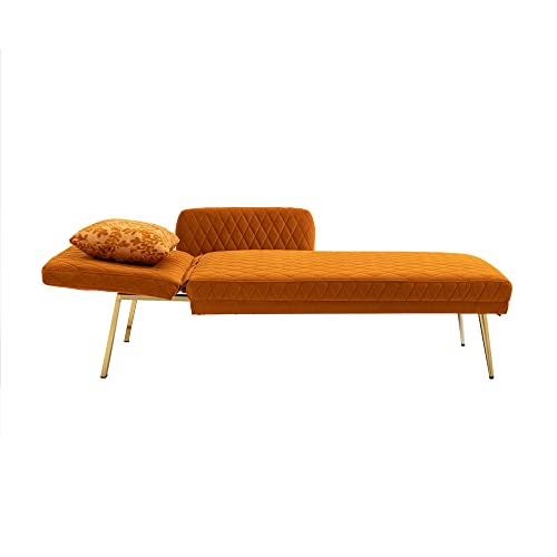 Yone Jx Je Accent Sofa,Mid Century Modern Velvet Fabric Couch,Convertible Futon Sofa Bed,Recliner Couch Loveseat Sofa With Gold Metal Feet, Orange #TOP6