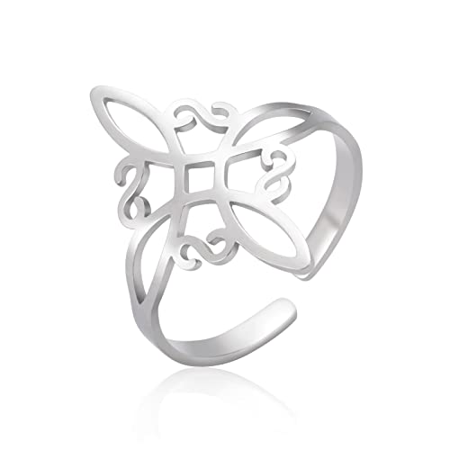 LIKGREAT Anillo de nudo de bruja, anillo ajustable de brujería, nudo celta irlandés, anillo abierto Wiccan pagano, amuleto de protección de buena suerte, joyería para mujeres y niñas (Estilo 2-Plata)