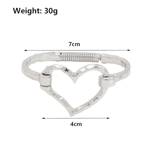 GIGB PBDK Silver Chunky Heart Shaped Bracelets for Women Trendy Adjustable Hammer Love Statement Bangle Minimalist Heart Bracelet Valentine's Day Charm Jewelry2