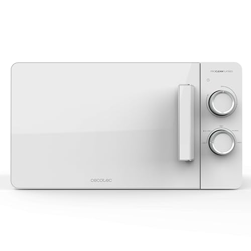 Cecotec Microondas de 20L Proclean 3020 Flatbed. Potencia de 700W, Diseño Compacto, Interior Cerámico, Modo descongelación, Temporizador 30 Min, Tecnología 3Dwave, detalles Metalizados