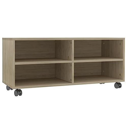 vidaXL Mueble TV con Ruedas Contrachapada Color Roble Sonoma 90x35x35cm Soporte Accesorios Centro Entretenimiento y Multimedia Diseño Moderno Práctico