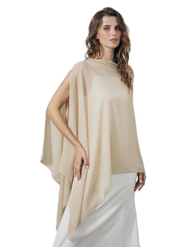 BEAUTELICATE Chal Estola de Gasa Elegante para Mujer Chifón Capa Poncho Ligera para Novias Bodas y Vestidos de Noche-Champán