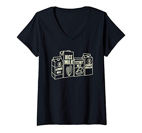 Mujer Leche Vegana Arroz Almendra Coco Avena Lácteos Veganos Libre Camiseta Cuello V