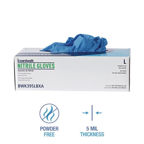 395 Series Disposable General-Purpose Nitrile Gloves, Powder-Free, Large, 5 mil Thick, 9.5" Long, Blue, 100/Box, 10 Boxes/CT