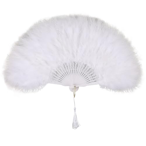 whitefeather Vintage Feather Hand Fan White 17.7 x 11.8 inches