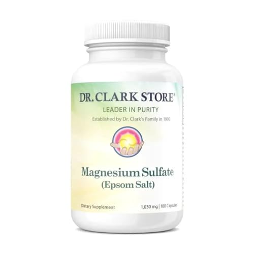 Dr Clark Store Magnesium Sulfate USP (Epsom Salt) 1030mg 100 Gelatin Capsules for Daily Digestive Support Occasional Constipation Relief and Foundational Systemic Wellness for Adults Made in USA
