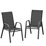 GarveeHome Terrassenstühle 2er Set, Stapelbare & Leichte Gartenstühle aus wetterfestem, atmungsaktivem Teslin-Gewebe für Garten, Rasen, Pool