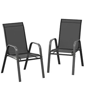 GarveeHome Terrassenstühle 2er Set, Stapelbare & Leichte Gartenstühle aus wetterfestem, atmungsaktivem Teslin-Gewebe für Garten, Rasen, Pool
