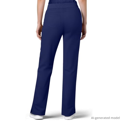 Image of Women's 7-Pocket Scrub Pants - Straight Leg, Mid-Rise, Drawstring | Soft stretch knit Mid-rise drawstring Side slits Wrinkle-resistant Machine washable For nurses /doctors /vets