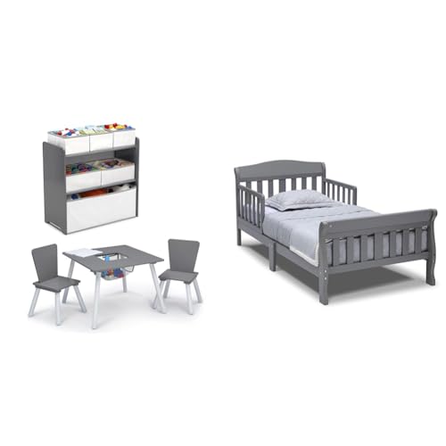 Delta Children 4-Piece Toddler Playroom Set, Grey/White & Canton Toddler Bed, Greenguard Gold Certified, Grey
