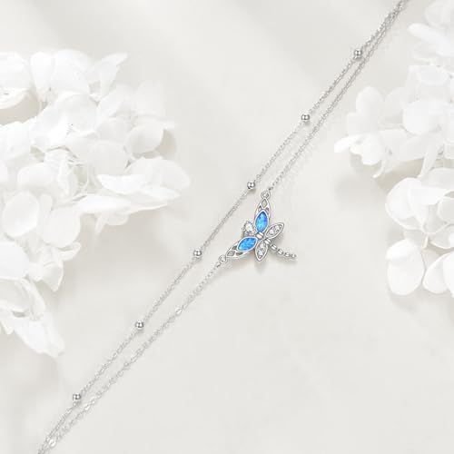 Image of TIGER RIDER Dragonfly Anklet Sterling Silver Dragonfly Gifts Jewelry for Women with Crystal Birthday Anniversary