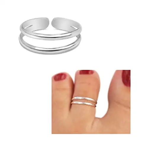 925 Sterling Silver Double Band Toe Ring/Knuckle Ring - Small Adjustable Dainty Handmade by MiYa Jewelry creations