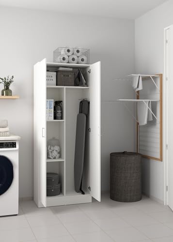 Dmora - Armadio multiuso 2 ante Charleston, Mobile porta scope, Scarpiera con ripiani, Guardaroba porta scarpe, cm73x37h180 cm, Bianco