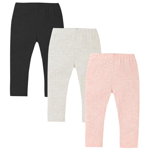 3 Pack Baby Girl Pants Soft Ribbed Leggings for Toddler Girl Newborn Cotton Bottoms Casual Playing Pull On Sweatpants