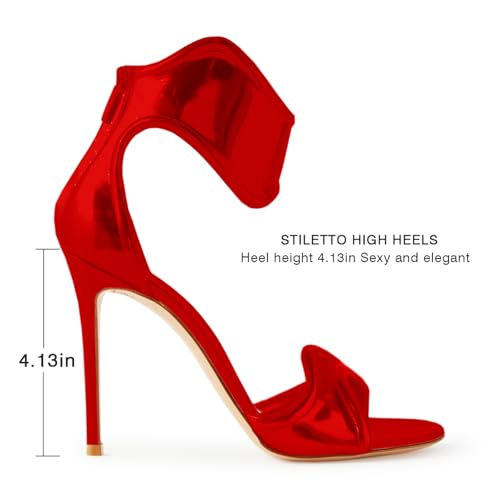 Image of Women's Metallic Open Toe Heels Sandals Back Zipper Dressy Heels Ankle Strap Heels for Party Wedding