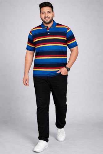 Image of INKKR Plus Size - Men Striped Polo Neck Tshirt