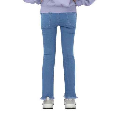 Girl's High Waist Flare Leg Jeans Washed Y2k Cute Bow Pearls Split Raw Hem High Elastic Waisted Denim Pants 2-12 Years3