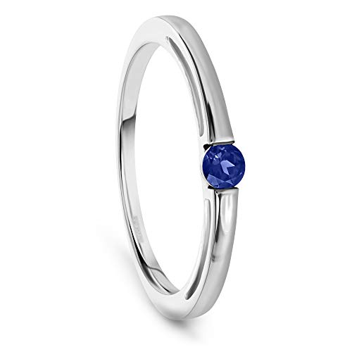 Miore Bague de fiançailles pour femme avec pierre précieuse/pierre de naissance saphir bleu 0,13 carat Bague en or blanc 9 carats/375, Or blanc, Saphir