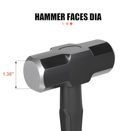 Image of 3lb Sledge Hammer - Heavy Duty Drilling Hammer with Forged Steel Head & Fiberglass Handle, Perfect for Demolition, Construction, and Blacksmithing