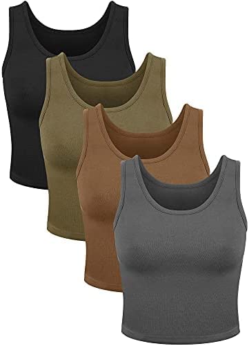 SATINIOR4 Pieces Women Basic Crop Tank Top Short Sleeveless Sports Crop Top