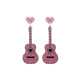 Acrylic Classical Guitar Dangle Earrings Vintage Punk Renaissance Music Guitar Violin Long Drop Earrings for Women -Pink