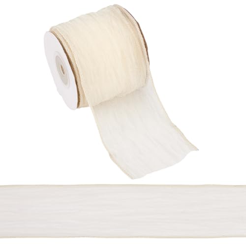 GOMAKERER 10 Yards(9.1m) Beige Crinkle Wired Ribbon