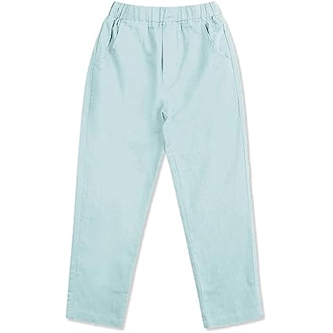 CUNYI Boys Linen Pants Lightweight Breathable Beach Pants Pull-on Casual Outfits with Elastic Waist, Sky Blue 160 Cover