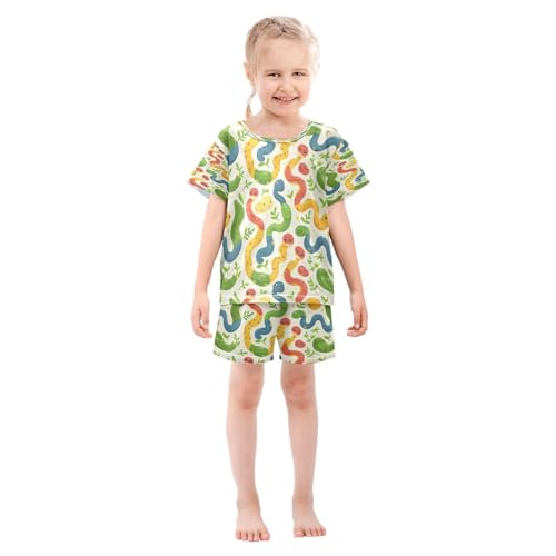 Pajama Sets Short Sleeve Cartoon Colorful Snake Pattern Soft Cotton Summer Sleepwear 2 Piece PJS Size 5-14T4